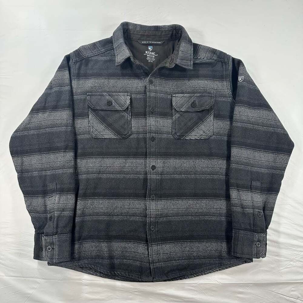 Kuhl Disordr Heavyweight Flannel Mens Medium ‘Phantom' Black Gray Plaid Outdoor